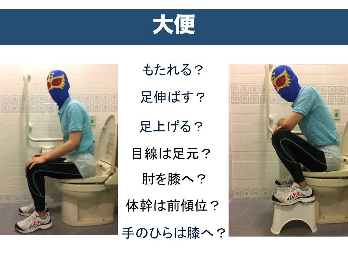 いろいろな排便姿勢がある。